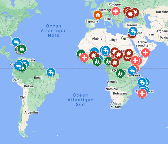 carte des projets humanitaires de Fonto de vivo avec le purificateur d'eau ORISA