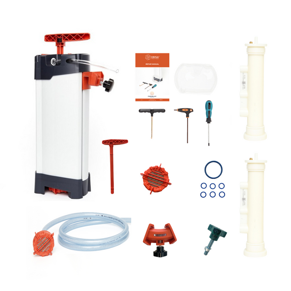 Visuel du pack autonomie de Fonto de vivo : 2 membranes avec outils, un pack pièces de rechange un purificateur d'eau ORISA et une préfiltration déportée